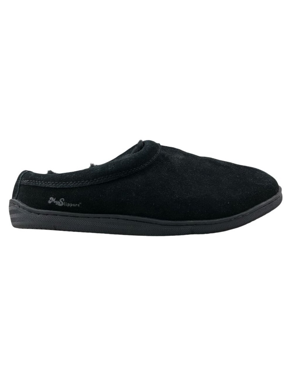 MyPillow Men's Size 11 MySlippers Black Leather Faux Fur Lined Slip On Slippers